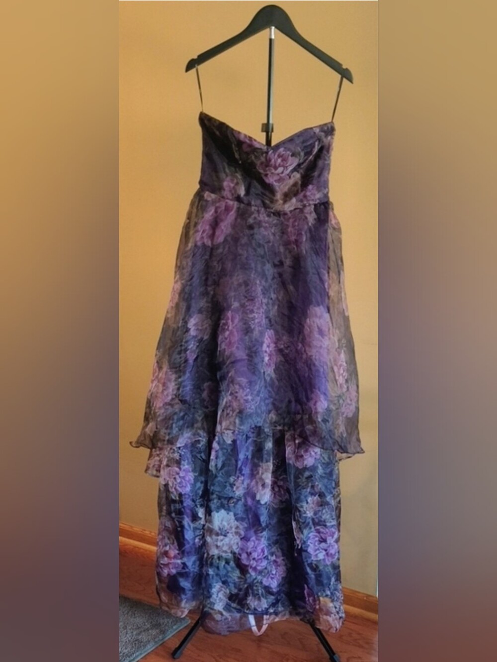 Lulu's Strapless Purple Floral Evening Dress
